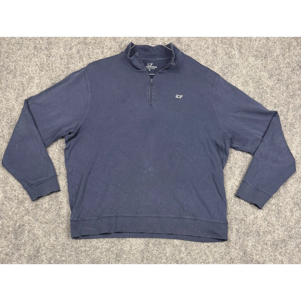 Vineyard Vines Mens XL Navy Blue 100% Pima Cotton Quarter Zip Pullover Sweater